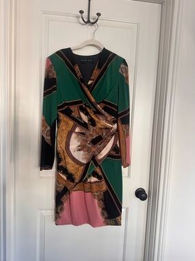Etro Silk Wrap Dress Multicolor Paisley Scarf Print 3/4 Sleeve Mini Italy